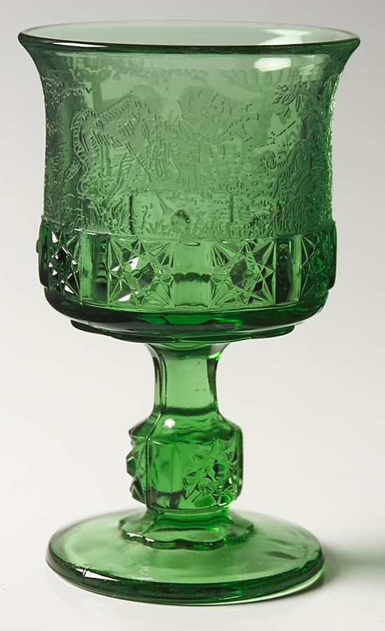 Daisy and Cube Green (Etch) Water Goblet by L G Wright Glass-1