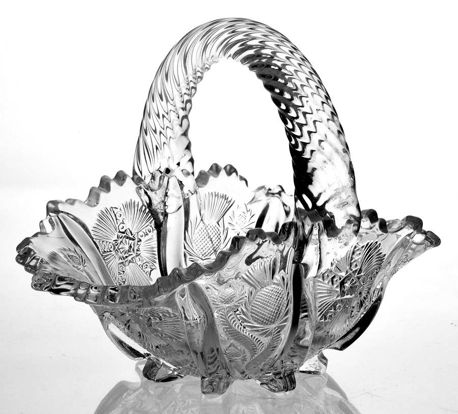 Paneled Thistle 5" Handled Basket by L G Wright Glass-1