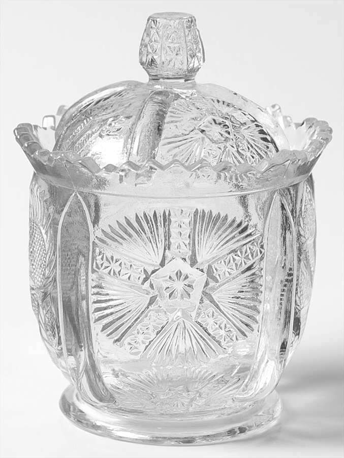 Paneled Thistle Sugar Bowl & Lid by L G Wright Glass-1