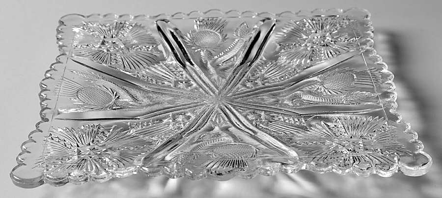 Paneled Thistle 7" Square Plate by L G Wright Glass-1