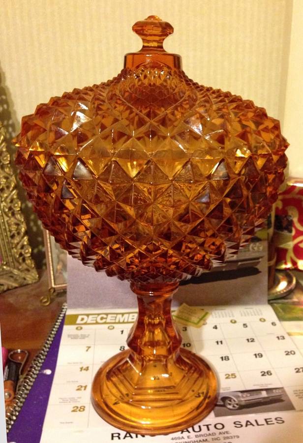 Sawtooth Amber 8" Width Tall Comport & Lid by Westmoreland-1