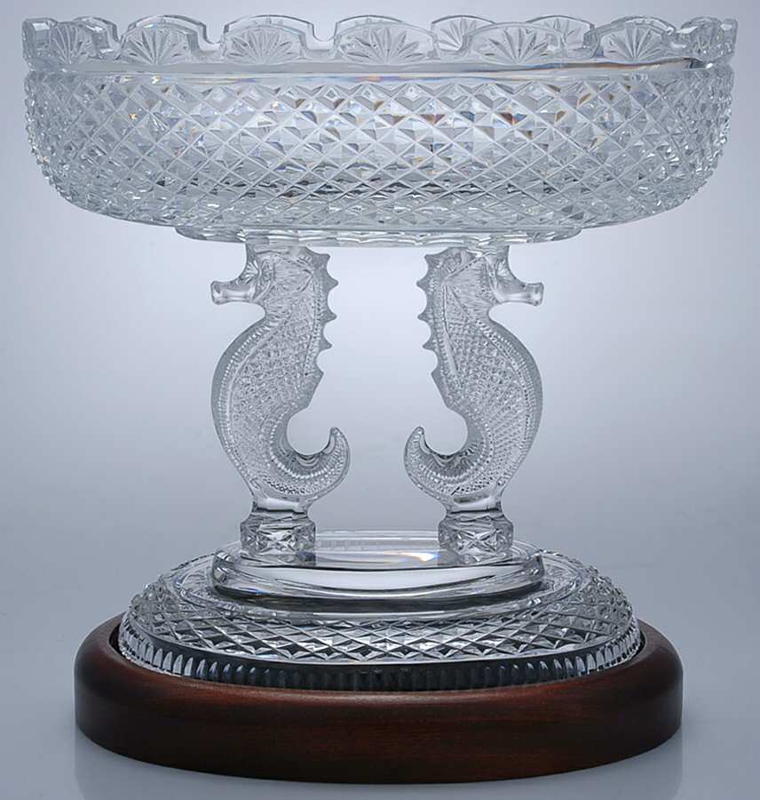 Seahorse Oval Centerpiece & Wood Base by Waterford Crystal-1