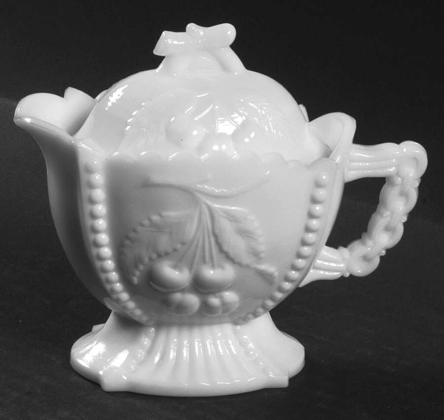 Cherry and Grape Milk Glass (Line 108) Creamer & Lid by Westmoreland-1