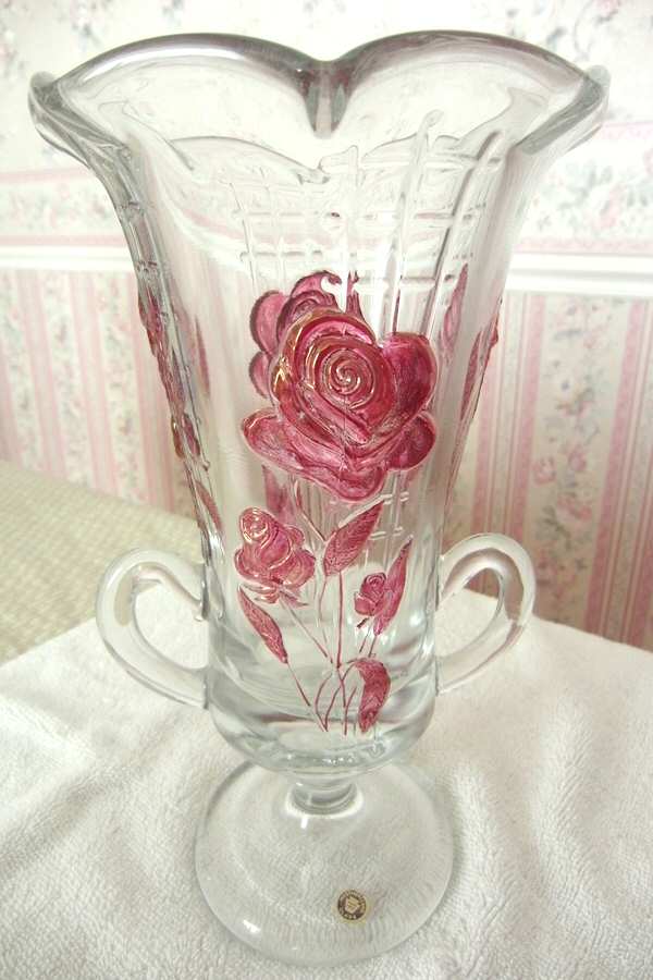 Rose and Lattice Ruby Flash Handled Flower Vase by Westmoreland-1
