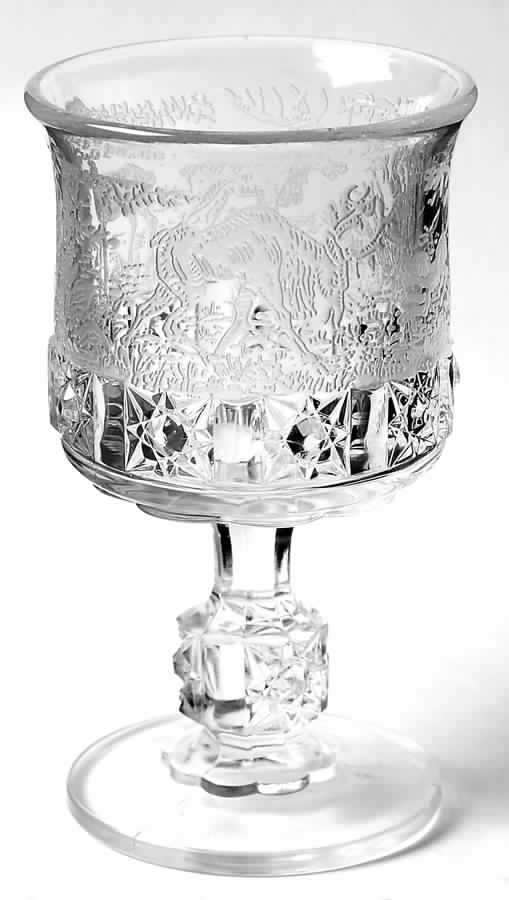 Daisy and Cube Clear (Etch) Water Goblet by L G Wright Glass-1