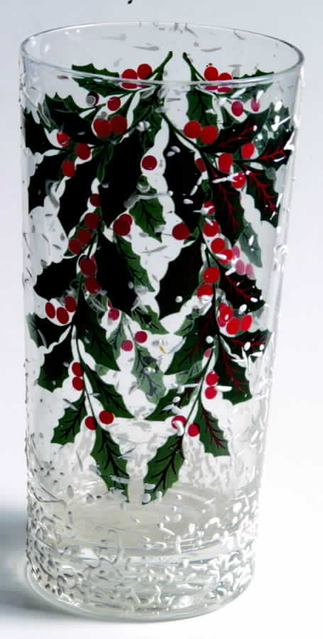 Snowy Holly Green Red Leaves Highball Glass by West Virginia Glass Specialty-1