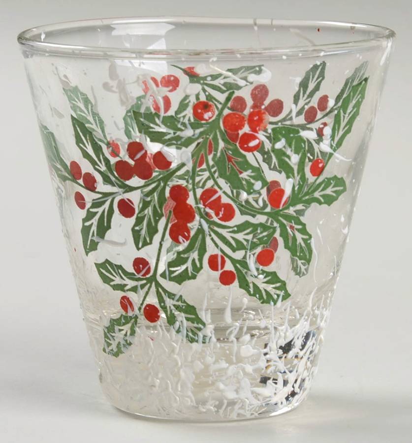 Snowy Holly Green Leaves Flat Martini Tumbler by West Virginia Glass Specialty-1
