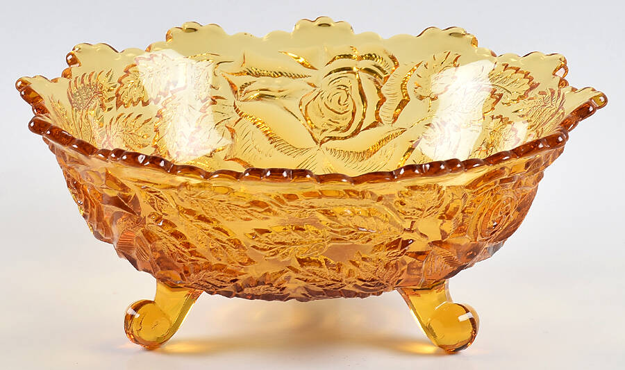 Wild Rose Amber 8" 3-Toed Footed Bowl by L G Wright Glass-1