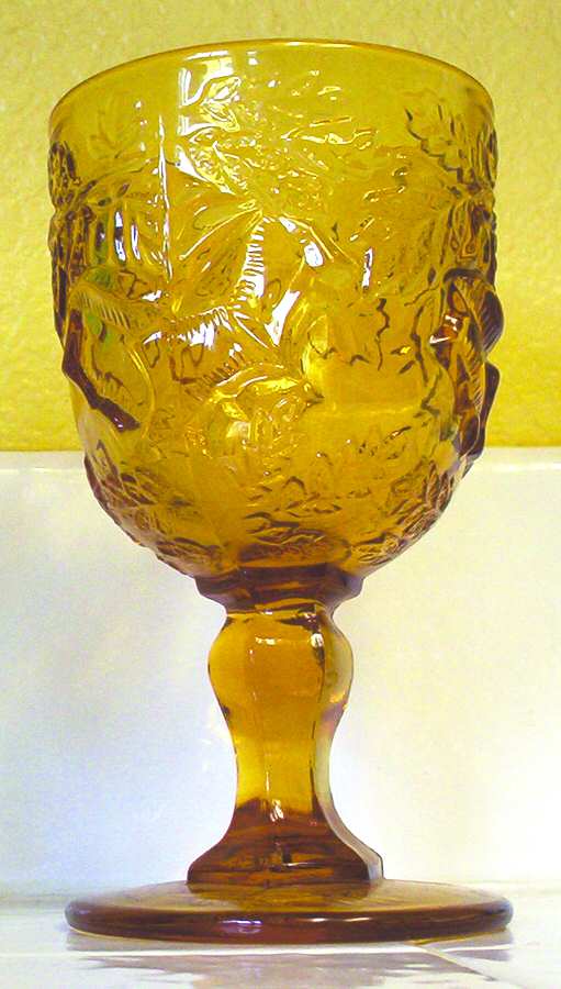 Wild Rose Amber Water Goblet by L G Wright Glass-1