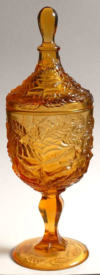 Wild Rose Amber Candy Dish & Lid by L G Wright Glass-1