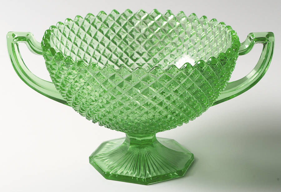 English Hobnail Green (Round Foot) 8" Handled Bowl by Westmoreland-1