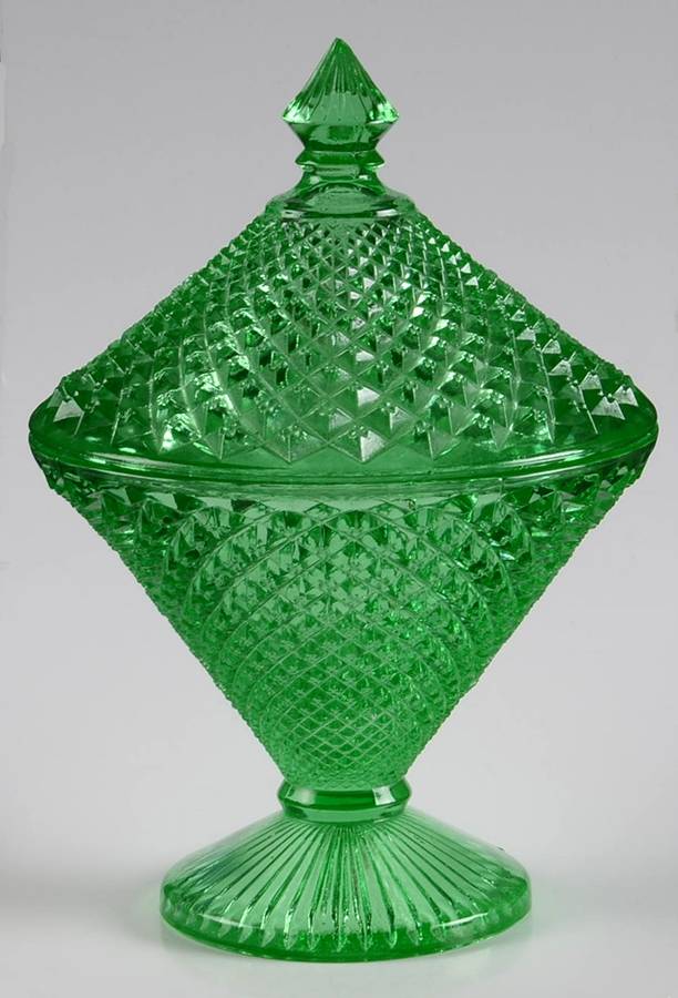 English Hobnail Green (Round Foot) Candy Dish & Lid by Westmoreland-1