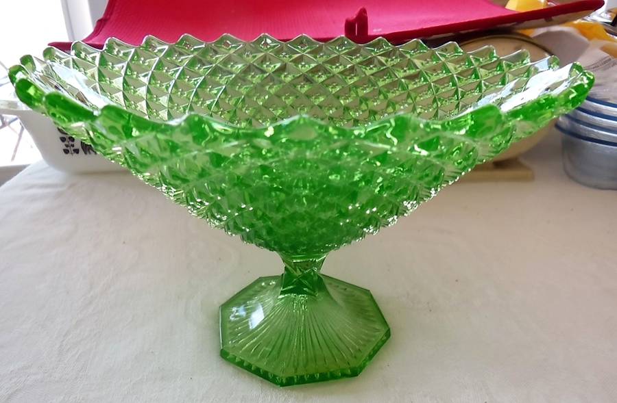 English Hobnail Green (Round Foot) Round Compote (Height X Width) by Westmoreland-1
