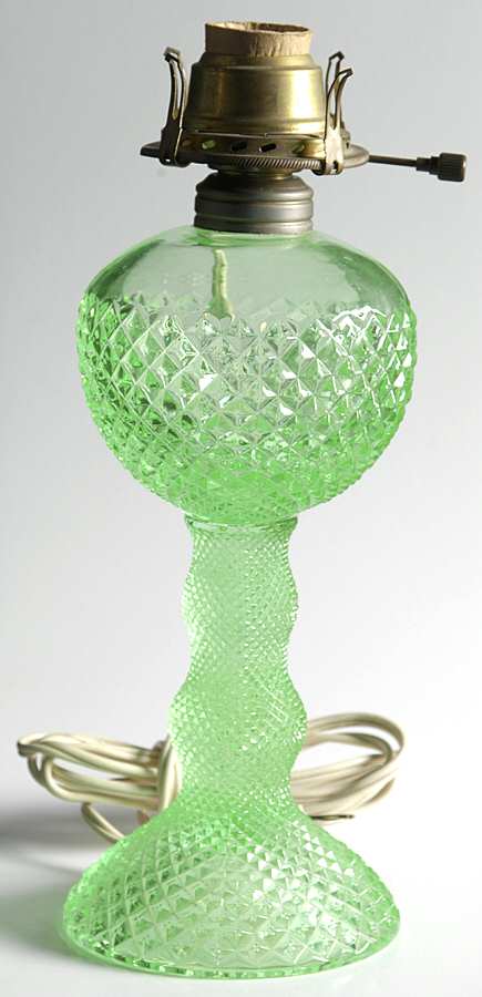 English Hobnail Green (Round Foot) 9" Ball Style Electric Lamp by Westmoreland-1