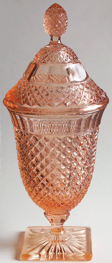 English Hobnail Pink (Square Foot) Footed Urn & Lid by Westmoreland-1
