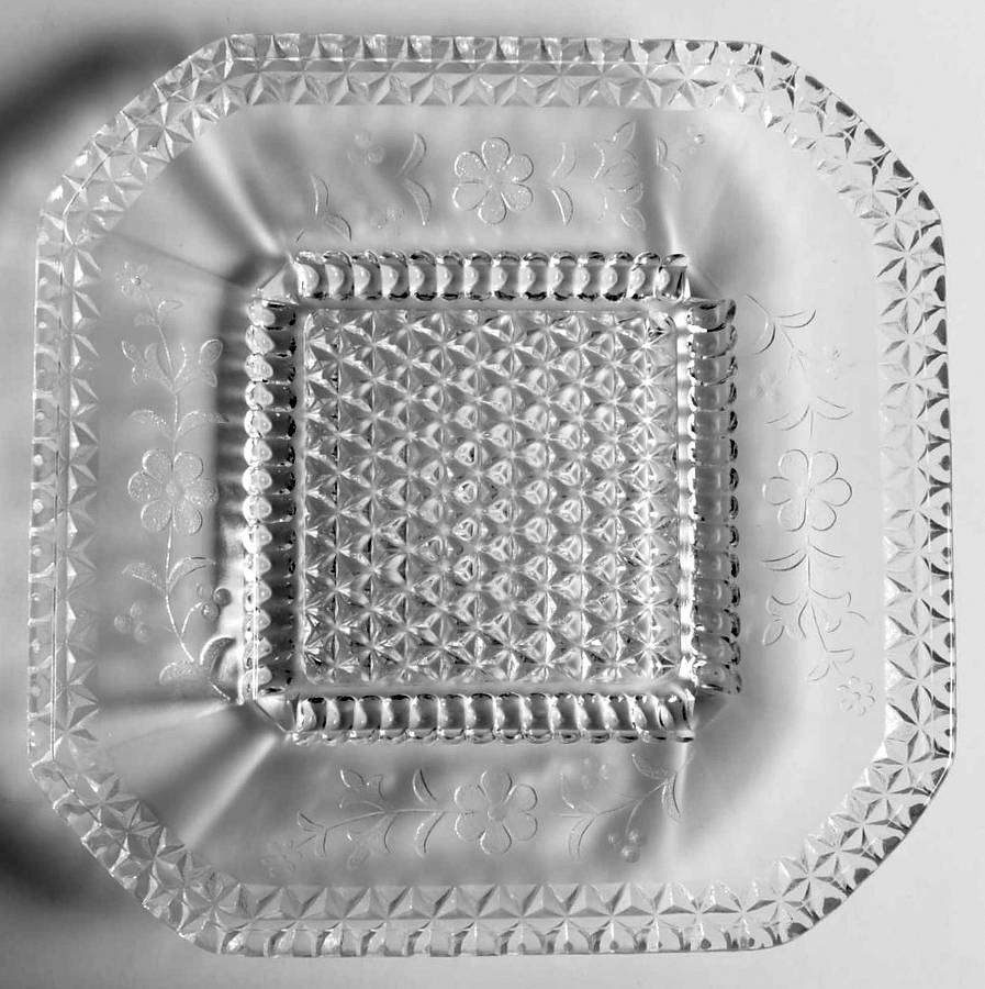 Wildflower Clear 9" Square Plate by L G Wright Glass-1