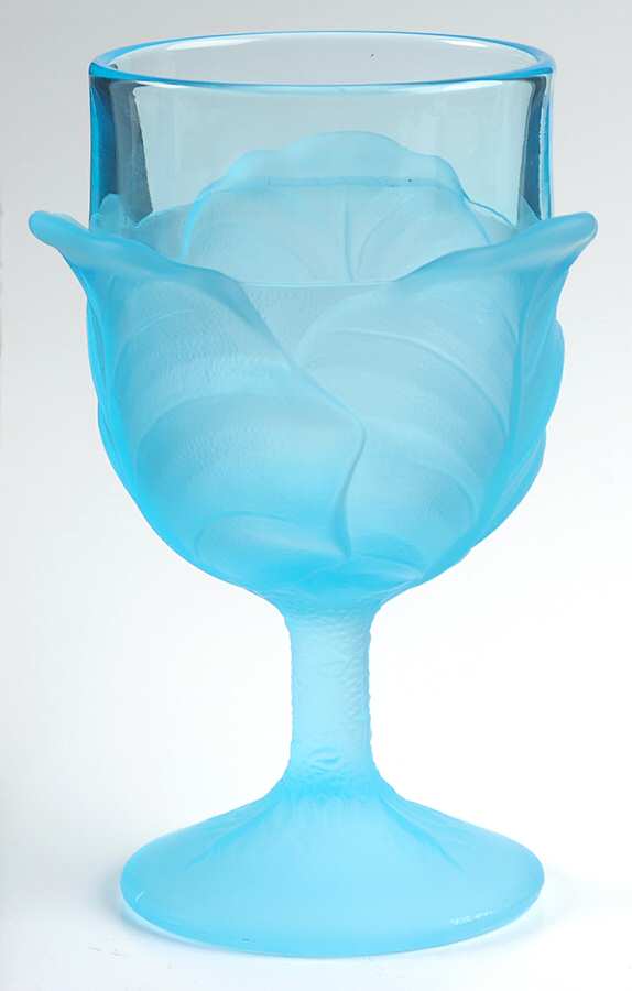 Cabbage Leaf Blue Water Goblet by L G Wright Glass-1