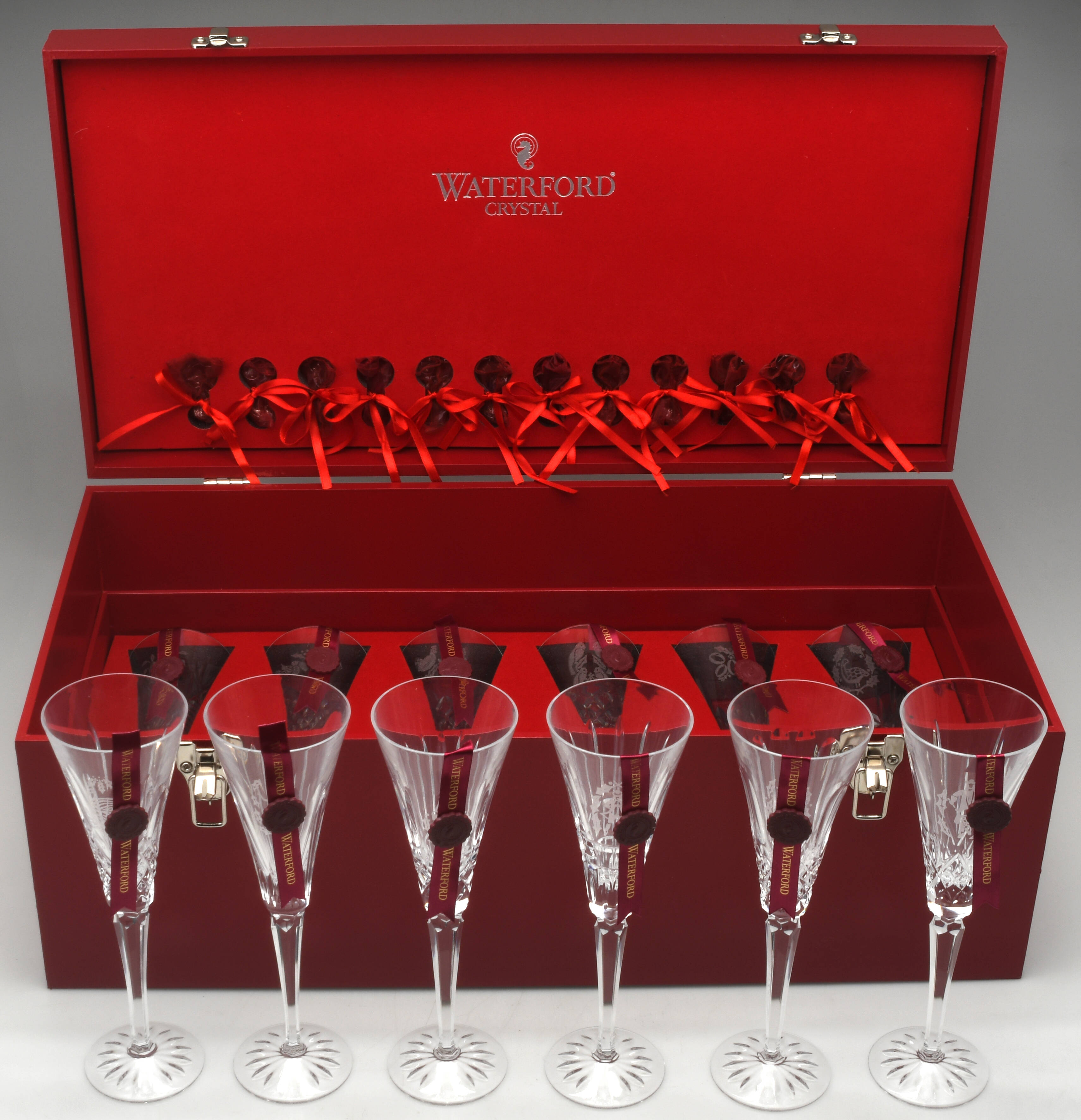 Twelve Days of Christmas 12 Piece Flute Set with Charms & Wood Case by Waterford Crystal-1