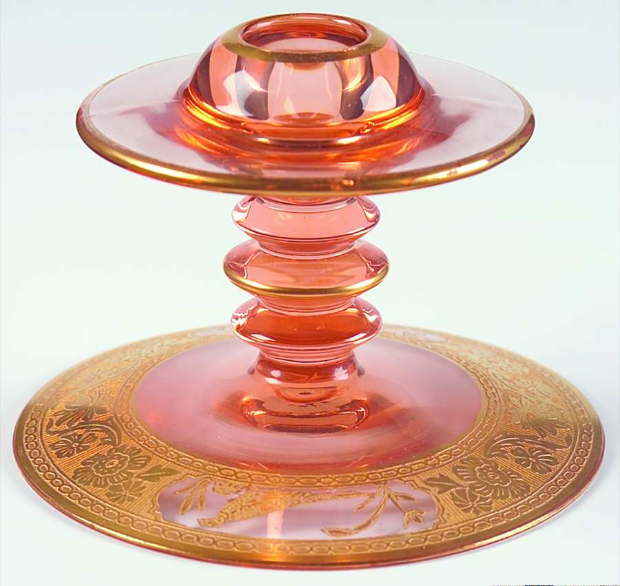 Pheasants and Stump Pink Single Light Candlestick by Wheeling Decorating-1