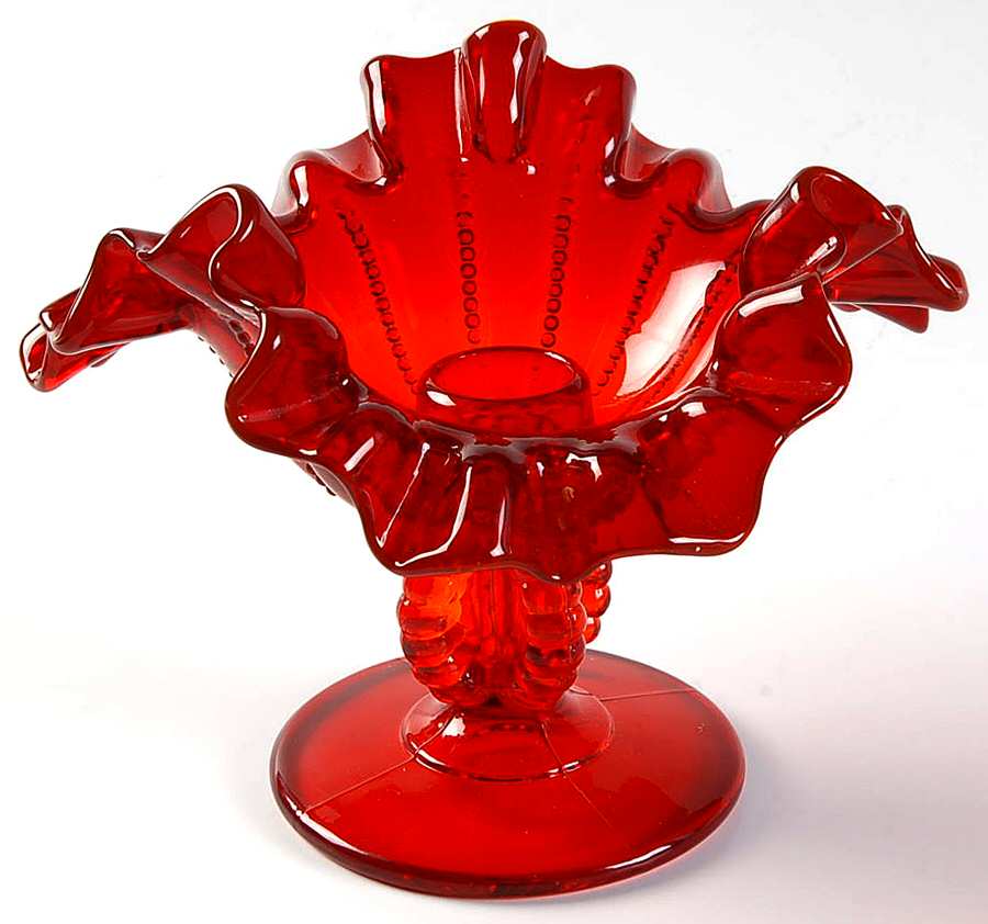 Beaded Ruby 4" Single Light Candlestick by L G Wright Glass-1