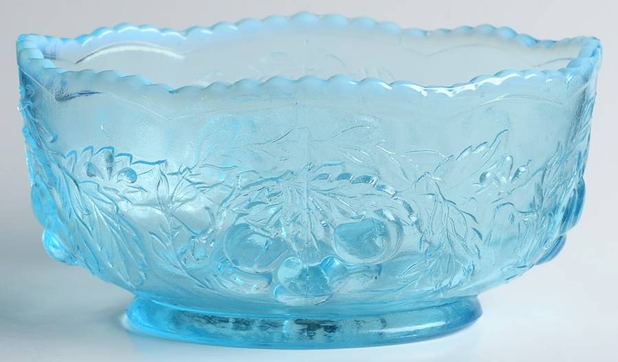Cherry Blue Opalescent 5" Oval Bowl by L G Wright Glass-1