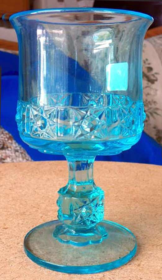 Daisy and Cube Blue Water Goblet by L G Wright Glass-1