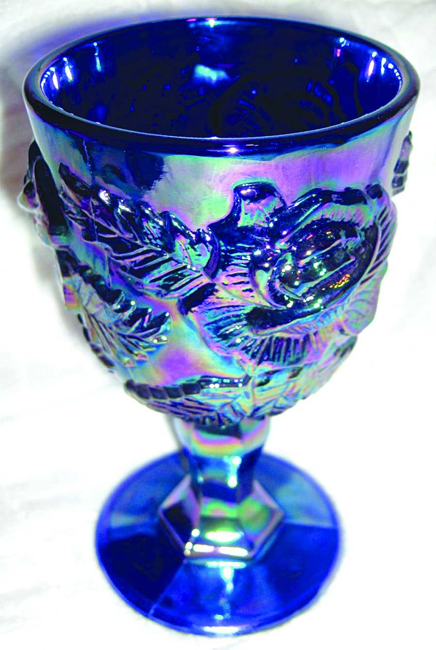 Wild Rose Blue (Carnival) Water Goblet by L G Wright Glass-1