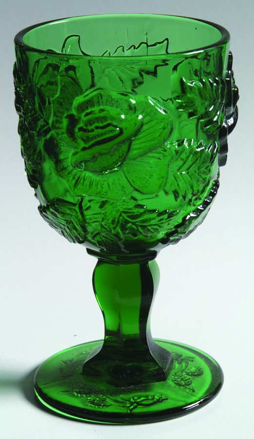 Wild Rose Green Water Goblet by L G Wright Glass-1