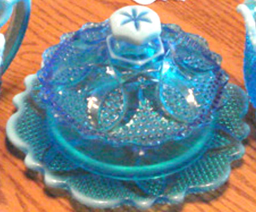 High Hob Blue Opalescent (Electric) Round Covered Butter by Westmoreland-1
