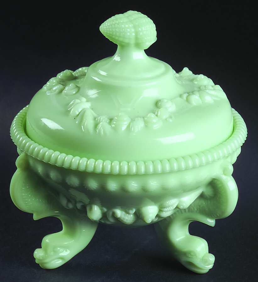 Argonaut Shell Mint Green 3-Footed Candy Dish with Lid by Westmoreland-1