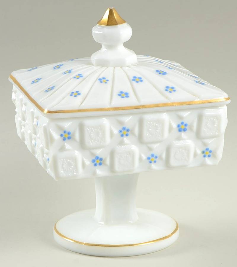Forget Me Nots (Handpainted) Footed Candy Dish & Lid by Westmoreland-1
