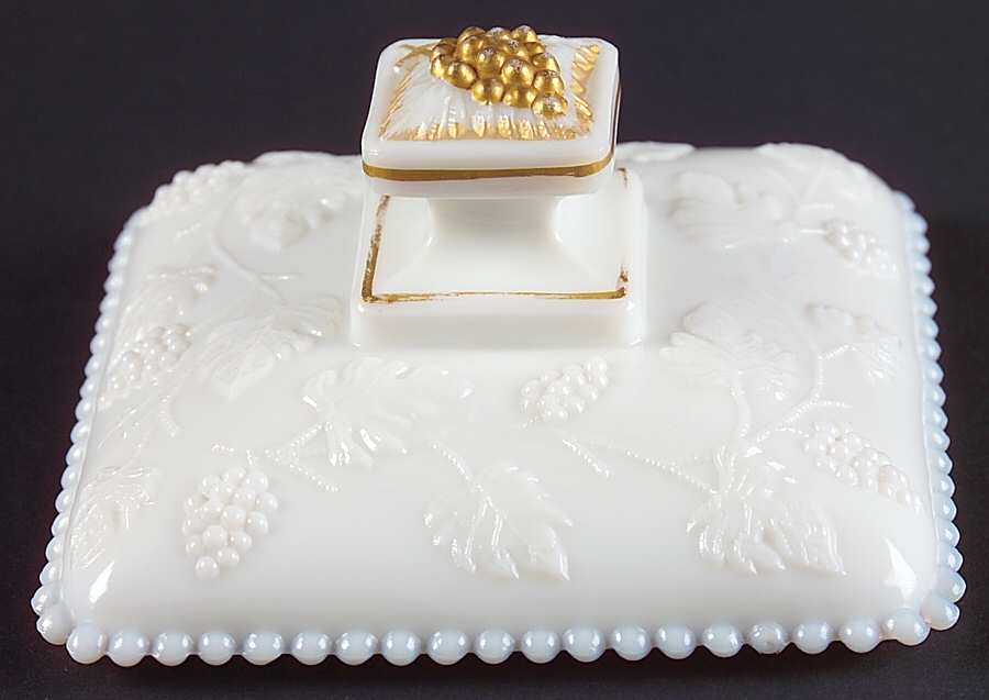 Paneled Grape Milk Glass (Gold Accents, 915) Lid for Beaded Honey Dish by Westmoreland-1