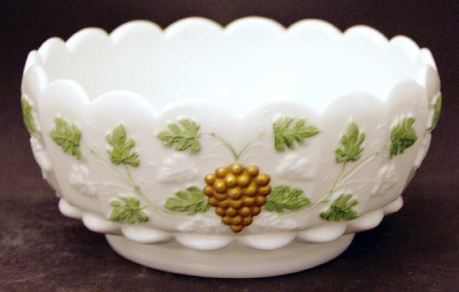 Paneled Grape Milk Glass (Gold Accents, 915) Cupped Bowl by Westmoreland-1