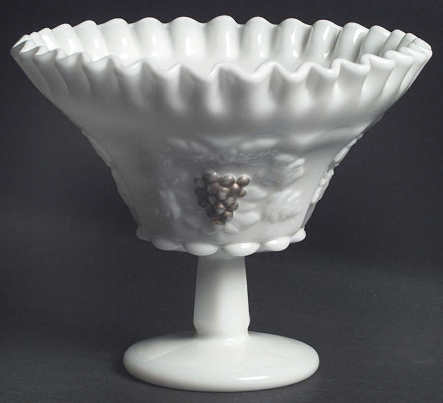 Paneled Grape Milk Glass (Gold Accents, 915) Crimped Comport by Westmoreland-1