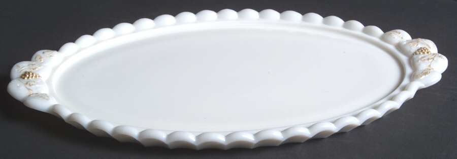 Paneled Grape Milk Glass (Gold Accents, 915) Decorated Handled Dresser Tray by Westmoreland-1