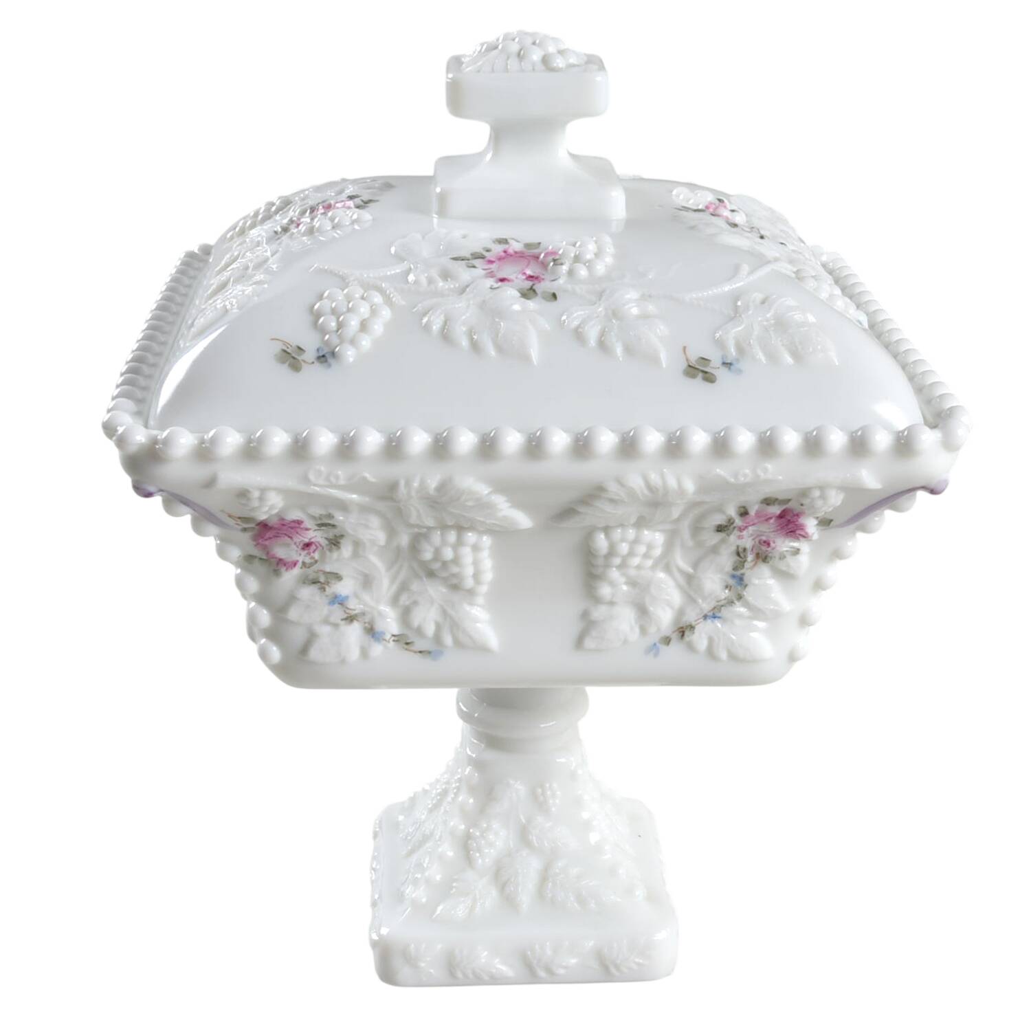 Roses & Bows Footed Candy Dish with Lid, Beaded by Westmoreland-1