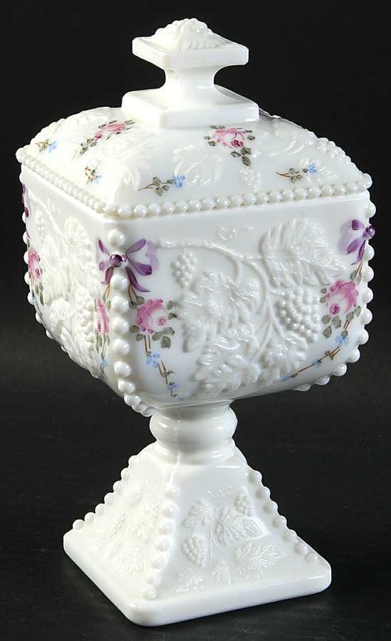 Roses & Bows Beaded Footed Candy Dish with Lid by Westmoreland-1