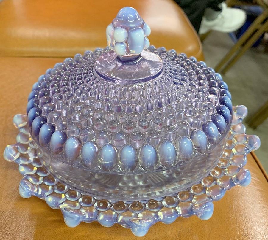 American Hobnail Lilac Opalescent Round Covered Butter by Westmoreland-1