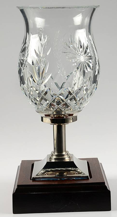 Times Square Hurricane Lamp & Metal Base with Wood Stand by Waterford Crystal-1
