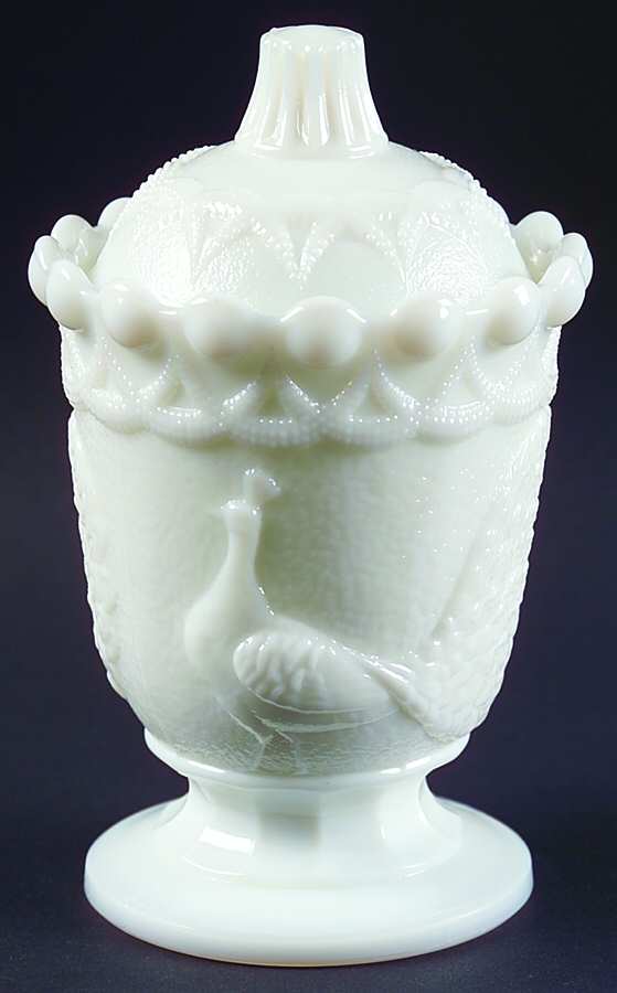Peacock Milk Glass Sugar Bowl & Lid by Westmoreland-1