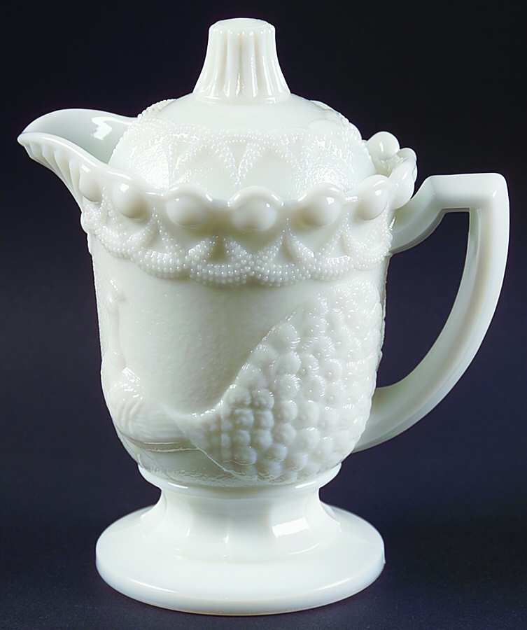Peacock Milk Glass Creamer & Lid by Westmoreland-1