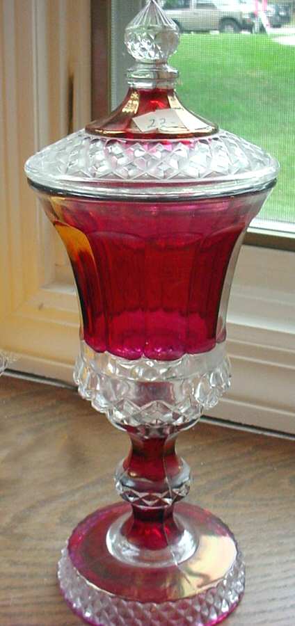 1943 Cranberry Flash Footed Urn & Lid by Westmoreland-1