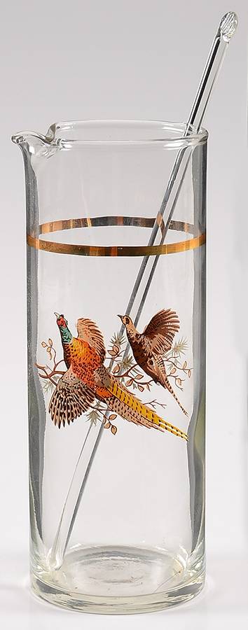 Pheasants 20 Oz Martini Pitcher with Glass Stirrer by West Virginia Glass Specialty-1