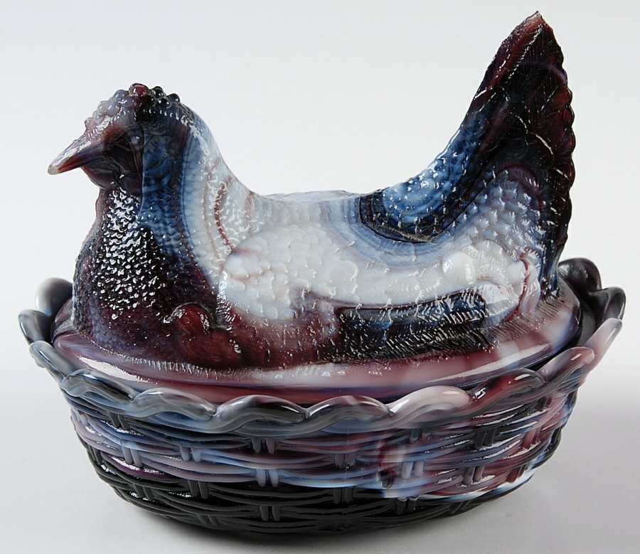 Animals & Figurines Hen on Nest-Small/Purple Slag by L G Wright Glass-1