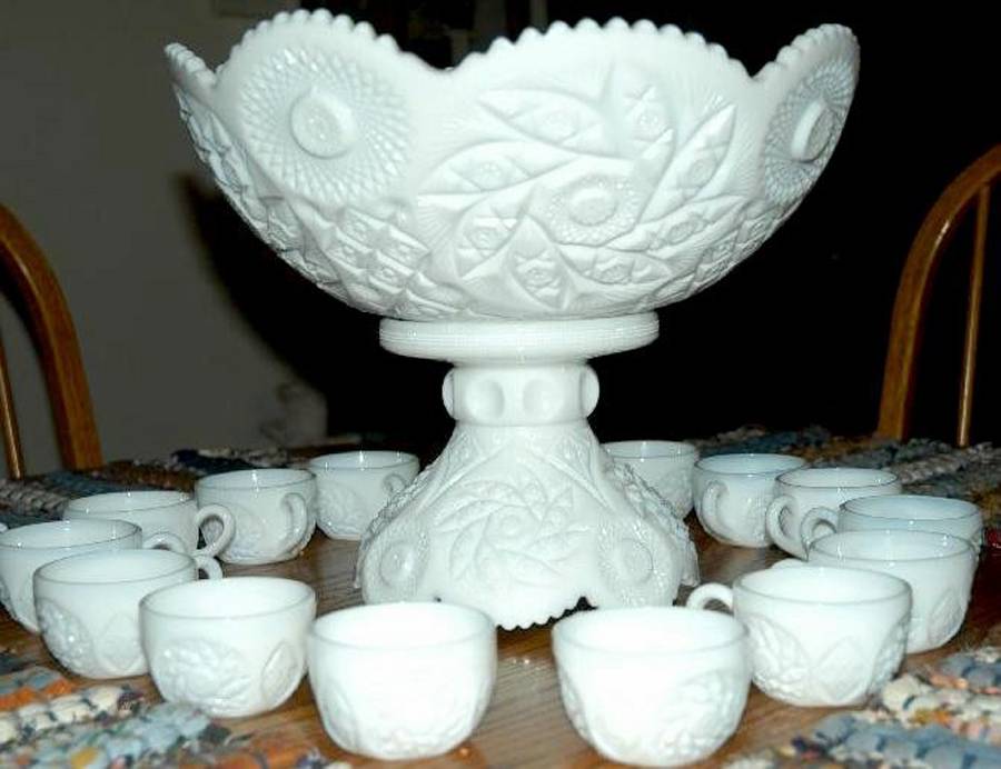 Buzz Star Milk Glass (14 Piece) Punch Set (Bowl ,Stand &12 Cups) by Westmoreland-1