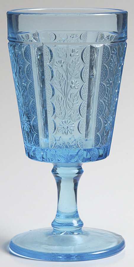 Paneled Daisy Blue Water Goblet by L G Wright Glass-1