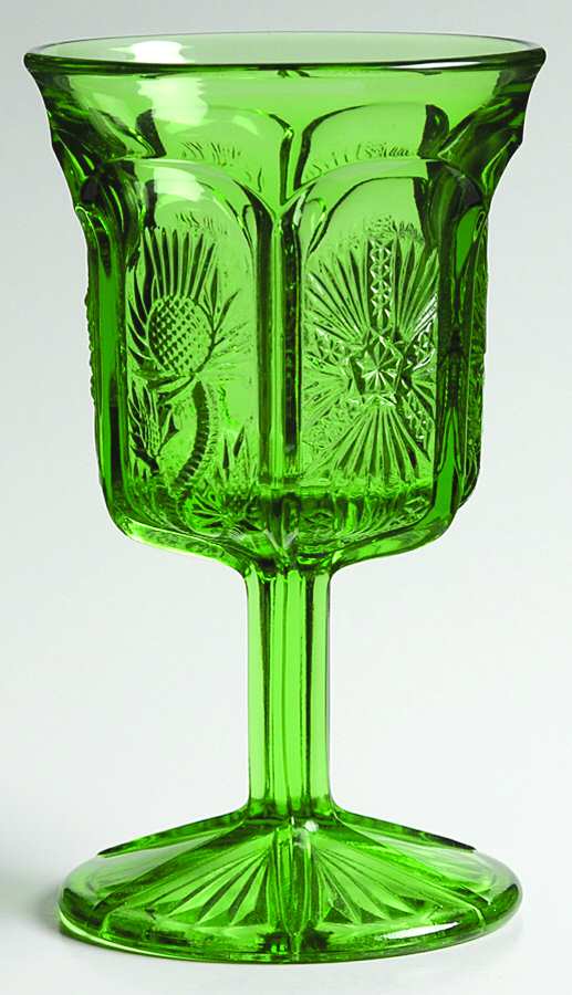 Paneled Thistle Green Water Goblet by L G Wright Glass-1