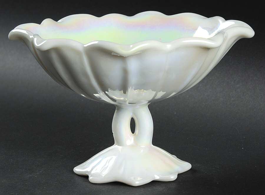 Lotus Milk Glass (Iridescent) Round Compote (Height X Width) by Westmoreland-1