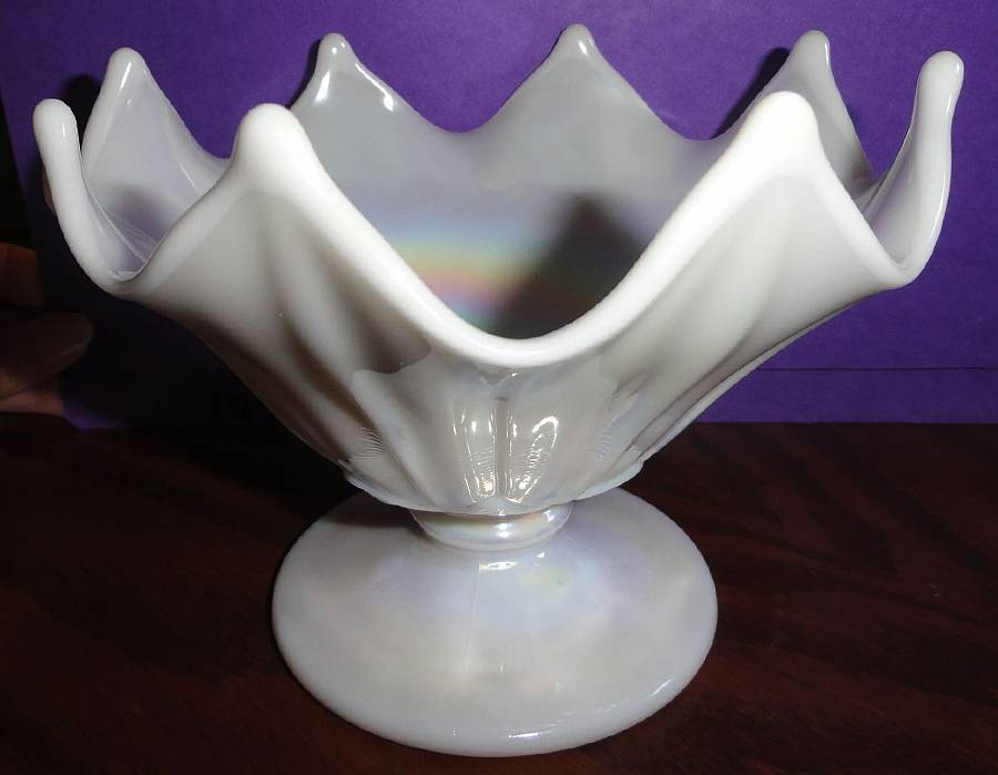 Lotus Milk Glass (Iridescent) Round Compote (Height X Width) by Westmoreland-1