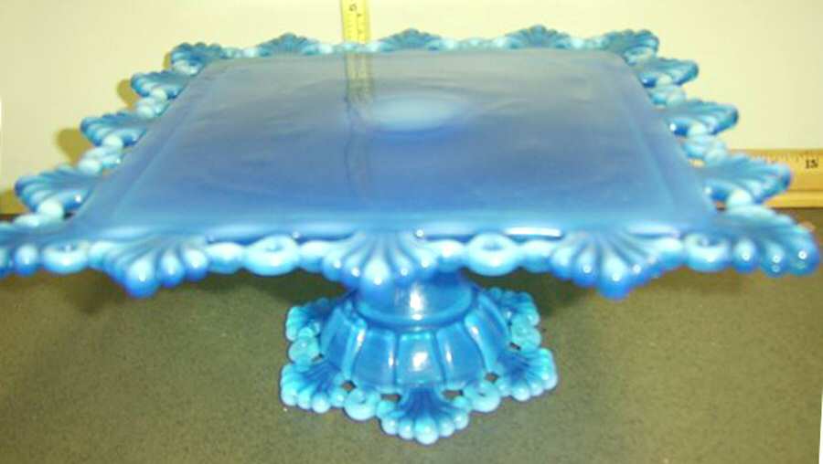 Ring and Petal Brandywine Blue Opalescent Square Cake Stand by Westmoreland-1